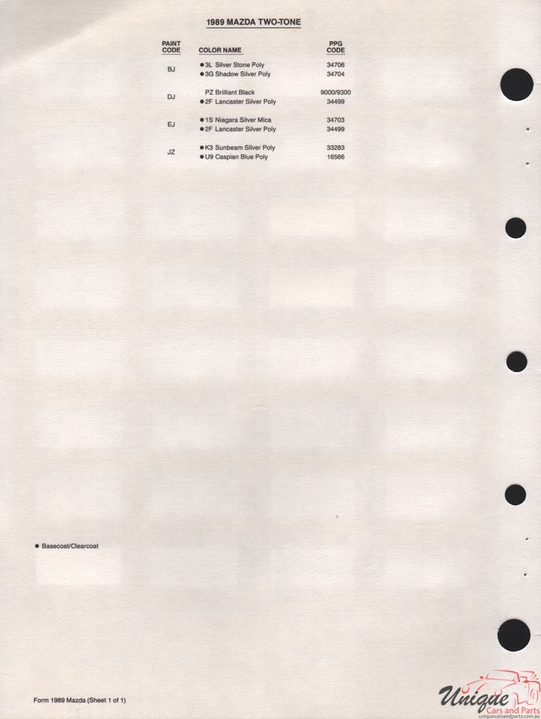 1989 Mazda Paint Charts PPG 2